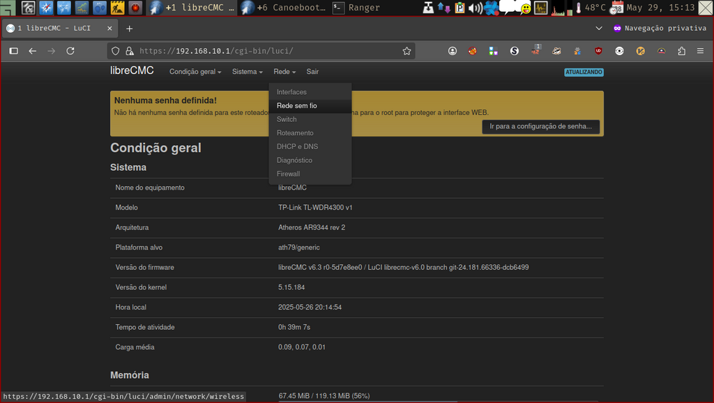 LuCi web interface - Menu Rede sem fio