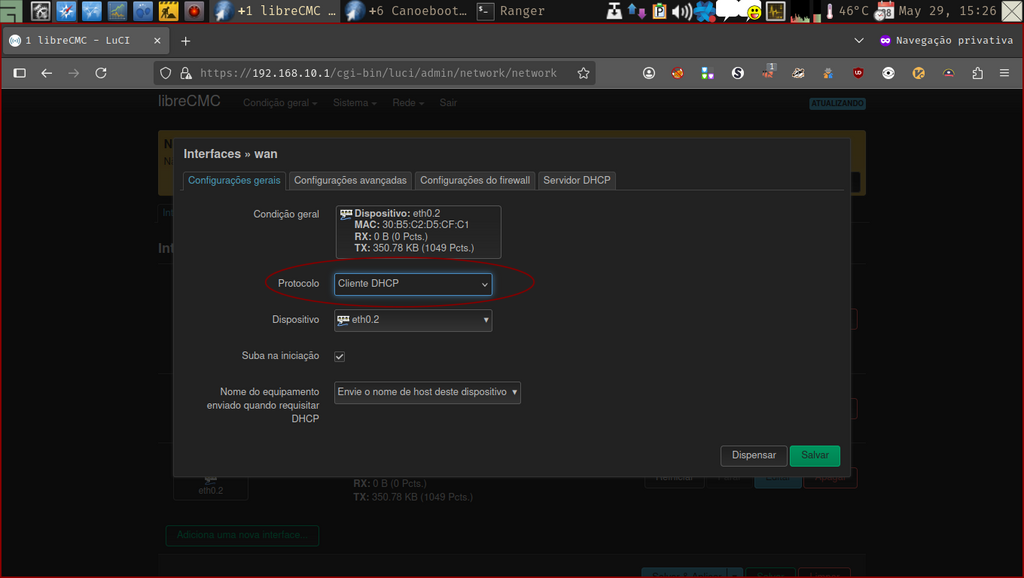 LuCi web interface - Caixa Interfaces wan, aba Configurações Gerais