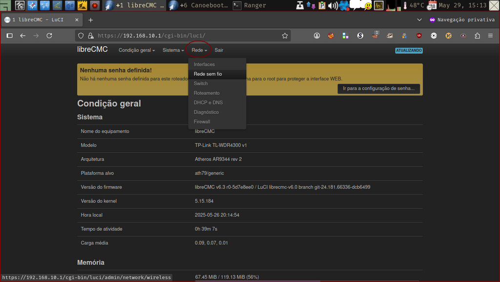LuCi web interface - menu Rede