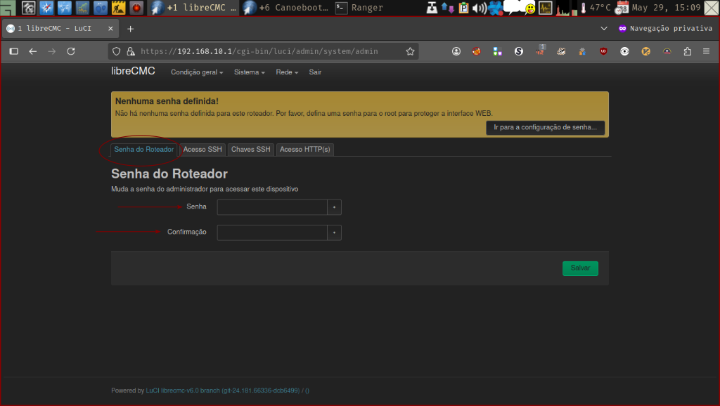 LuCi web interface - Senha do Rotador