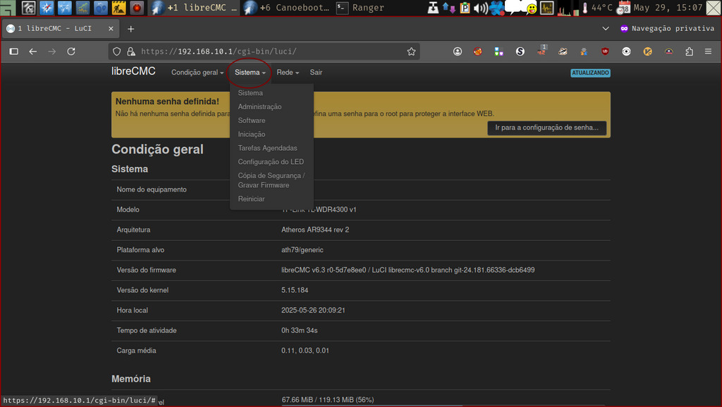 LuCi web interface - menu Sistema